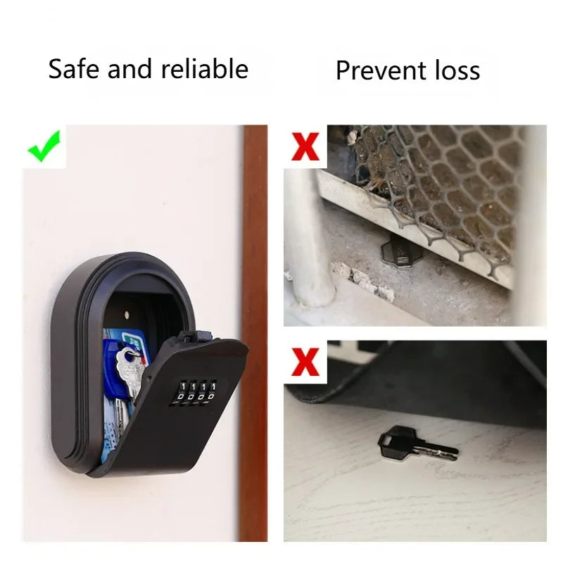 Wall Mount Key Lock Box, 4 Digit Password Code, Security Lock, No Key for Home Office, Safe Secret Storage Box Organizer