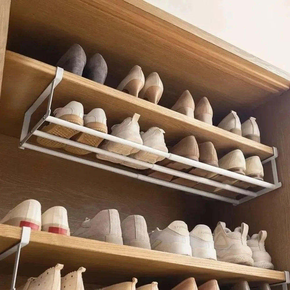 Adjustable Shoe Rack | Space-Saving Layered Organizer For Home Shoe Cabinets | Under-Shelf Shoe （white））