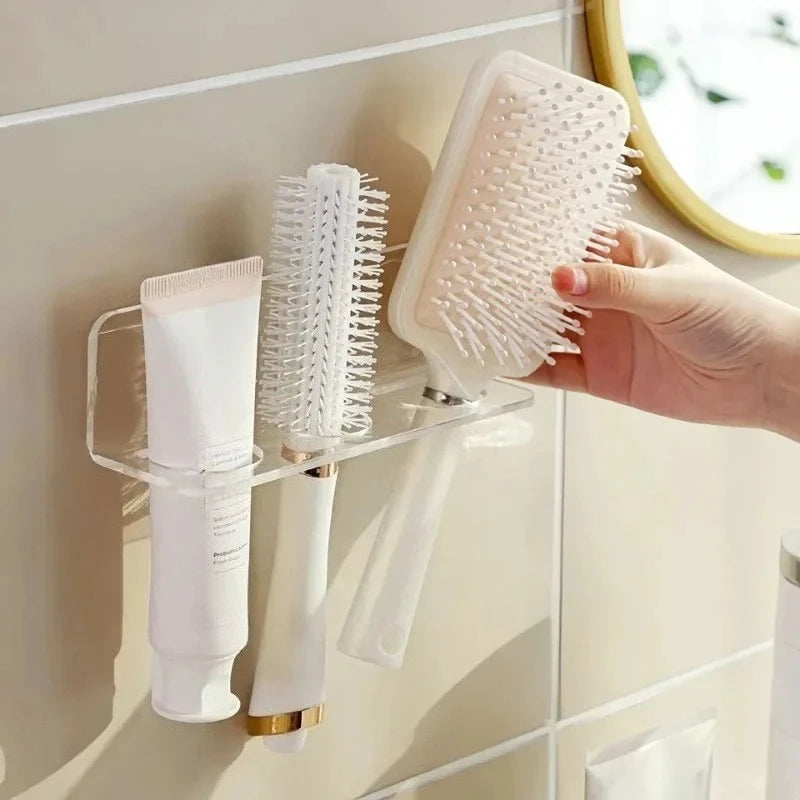 Acrylic Comb Holder Organizer Storage Shelf Clear Transparent Wall-Mounted Hair Brushes Rack Bathroom Accessories Home Shelves