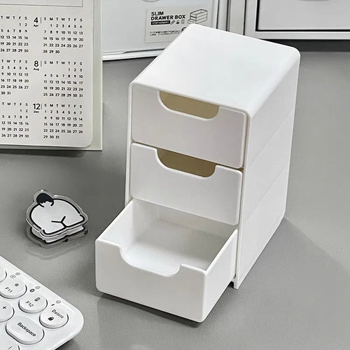 3-Tier Plastic Cosmetic Storage Box Organizer with Drawers Multifunctional Countertop Storage for Jewelry Office Supplies