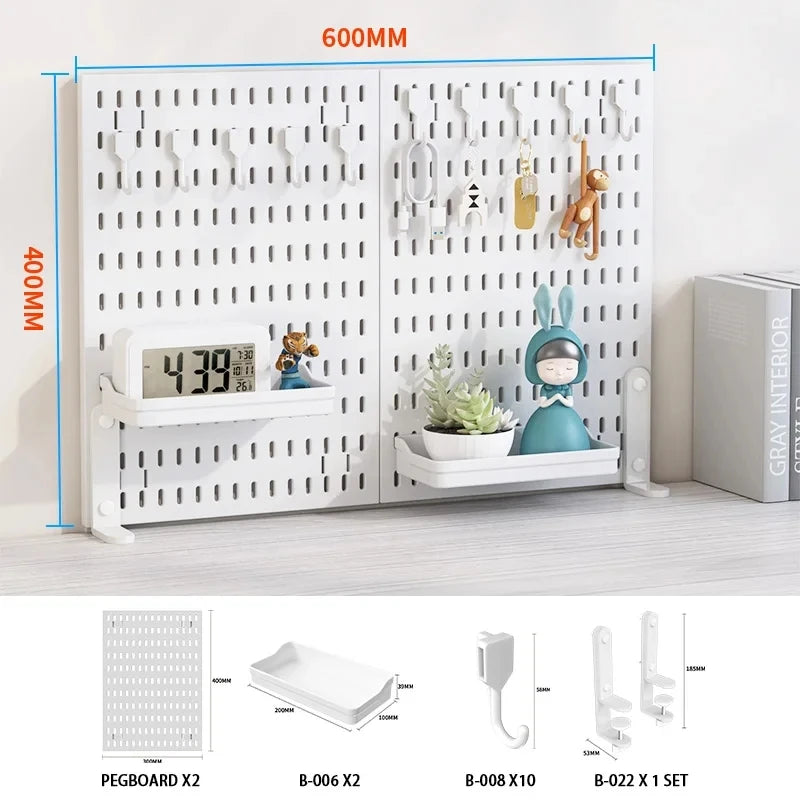 Pegboard combination desktop storage kit, vertical and clip-type pegboard display panels, suitable for home office storage.