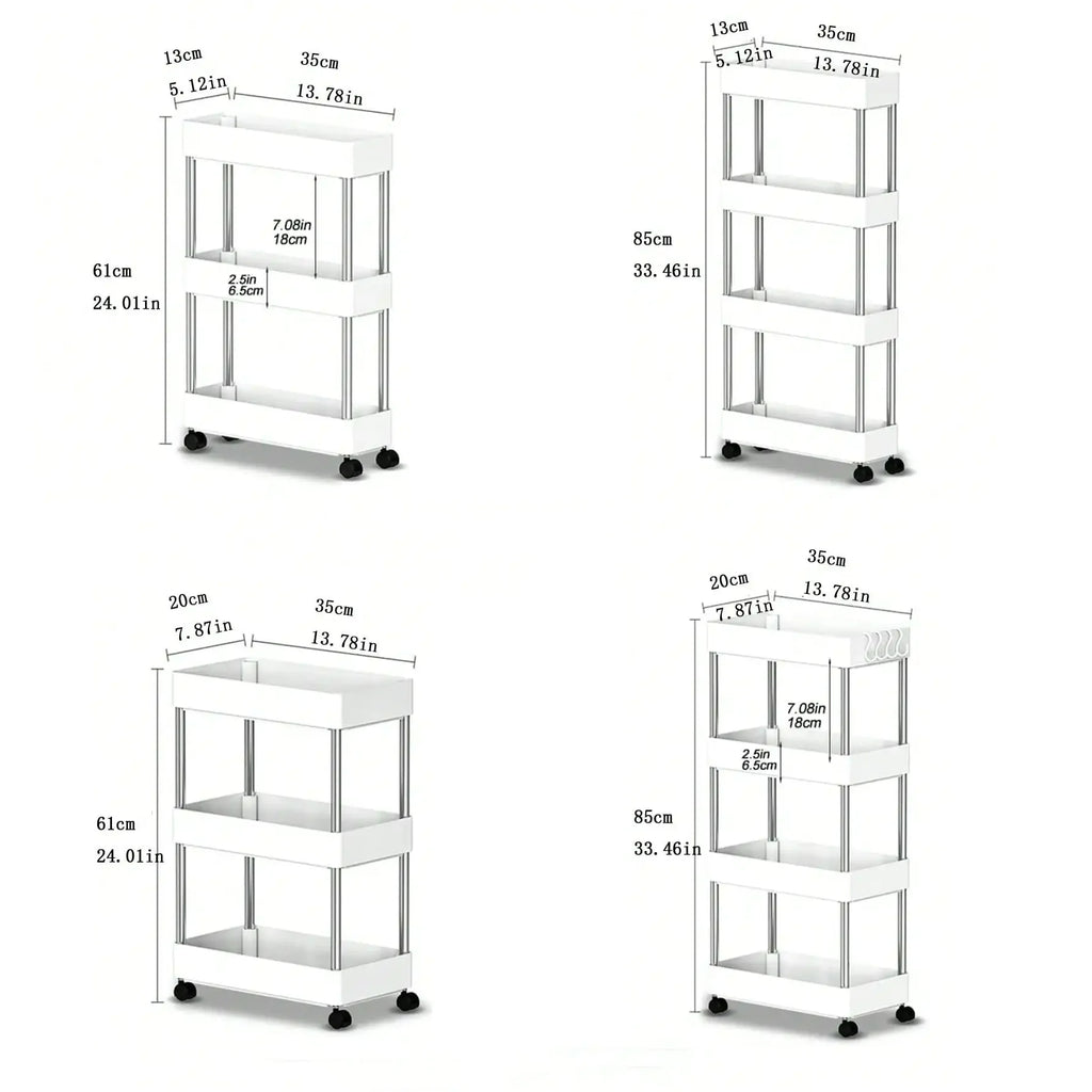 3/4 Tier Movable Gap Storage Rack Rolling Utility Cart Storage Shelf Kitchen Bathroom Slim Slide Organizer Shelf Livingroom