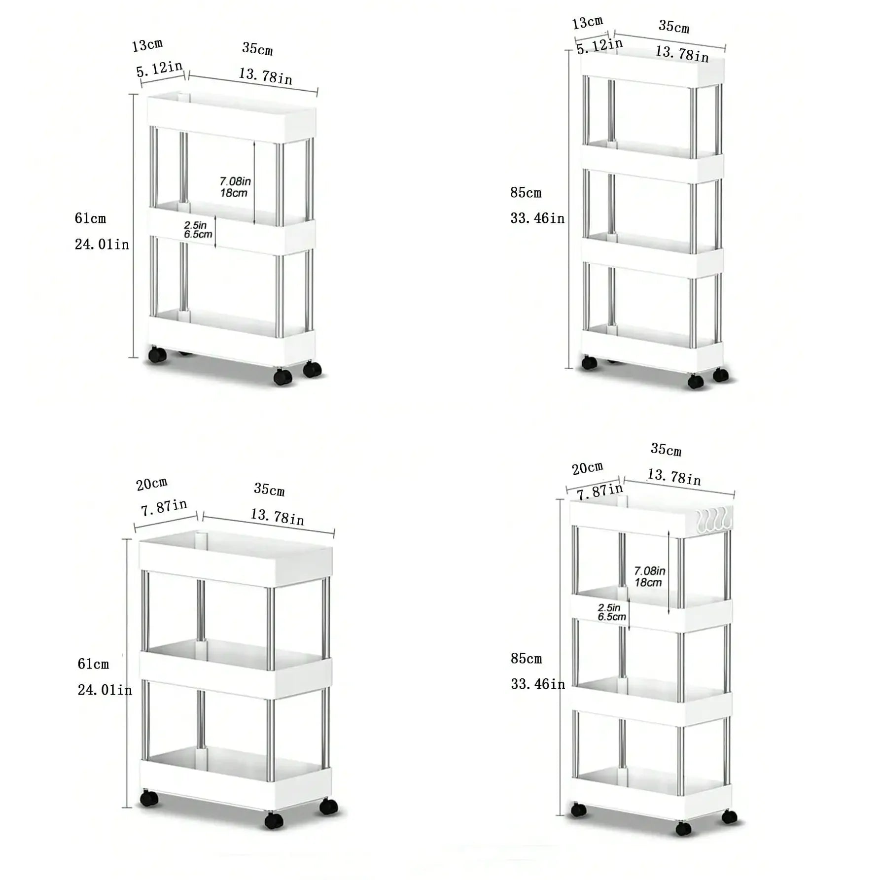 3/4 Tier Movable Gap Storage Rack Rolling Utility Cart Storage Shelf Kitchen Bathroom Slim Slide Organizer Shelf Livingroom