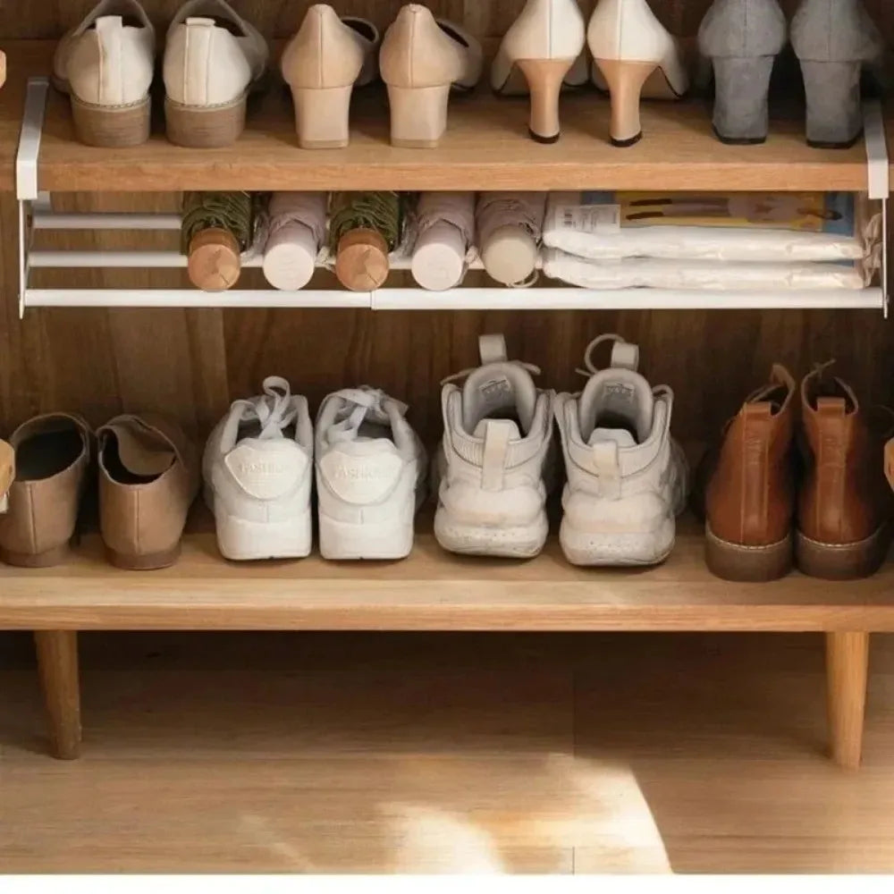 Adjustable Shoe Rack | Space-Saving Layered Organizer For Home Shoe Cabinets | Under-Shelf Shoe （white））