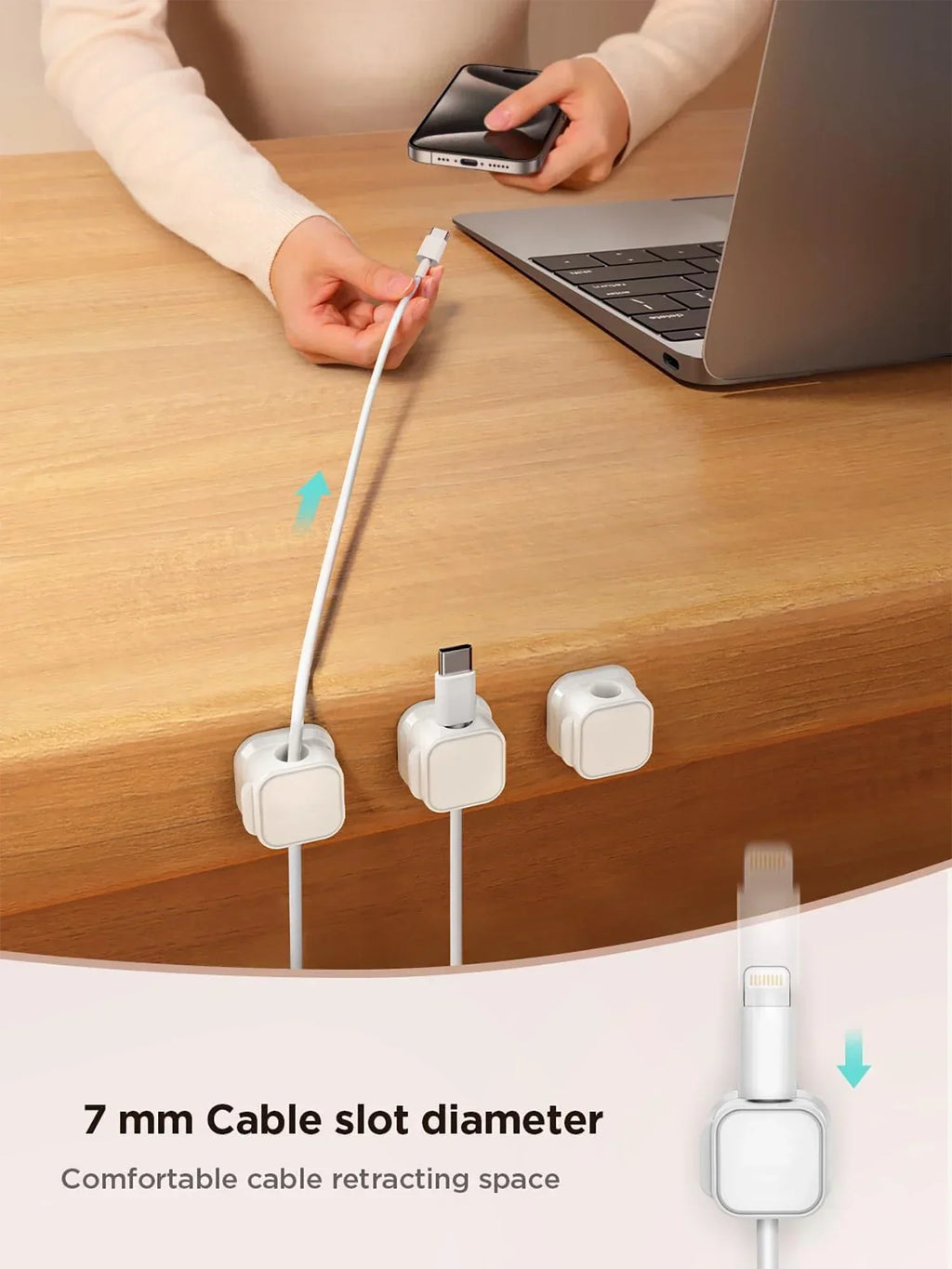 Magnetic Cable Clips Adjustable Cord Holder | Adhesive Under Desk Mgmt Organizer for Home Office Car Wall Desktop Nightstand