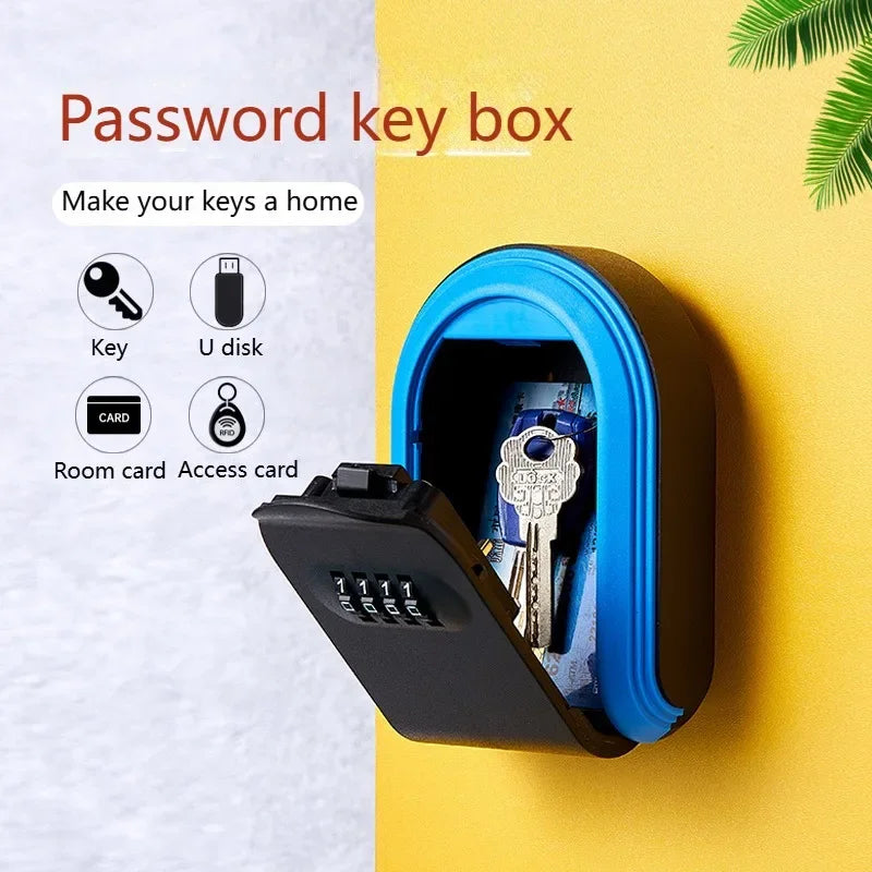 Wall Mount Key Lock Box, 4 Digit Password Code, Security Lock, No Key for Home Office, Safe Secret Storage Box Organizer