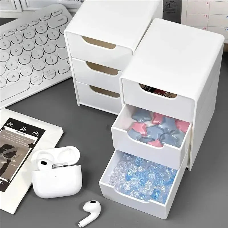 1pc 3-Tier Desktop Organizer with Drawers, Plastic Storage Box for Stationery/School/Office Supplies