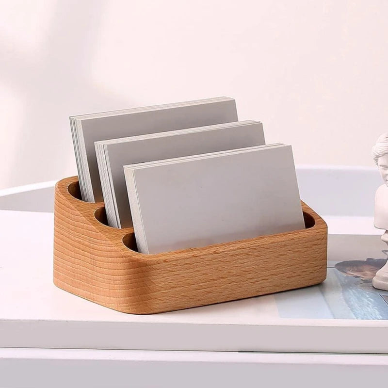 Solid Wood Desktop Business Card Display Stand Memo Holder Storage Box Beech Wood Card Organizer For Office