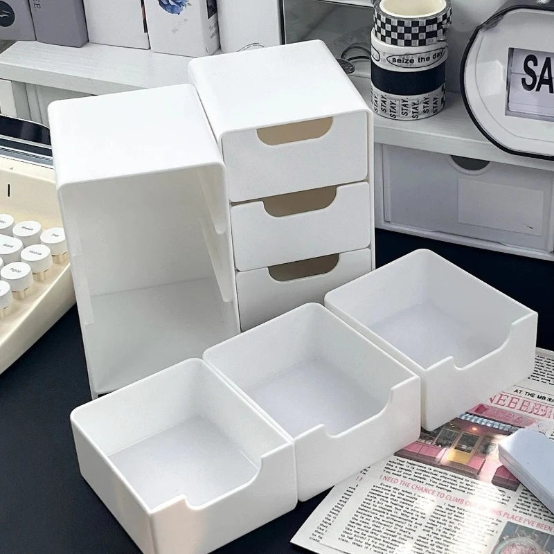 3-Tier Plastic Cosmetic Storage Box Organizer with Drawers Multifunctional Countertop Storage for Jewelry Office Supplies