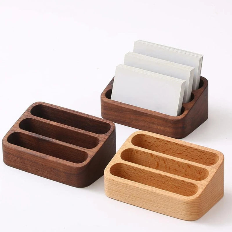 Solid Wood Desktop Business Card Display Stand Memo Holder Storage Box Beech Wood Card Organizer For Office