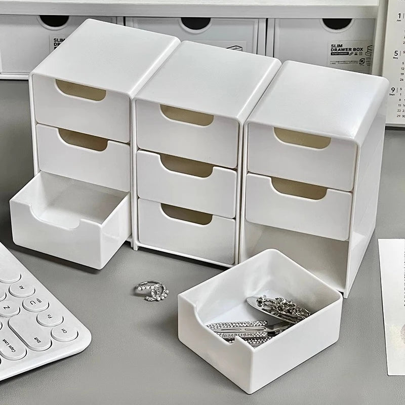 3-Tier Plastic Cosmetic Storage Box Organizer with Drawers Multifunctional Countertop Storage for Jewelry Office Supplies