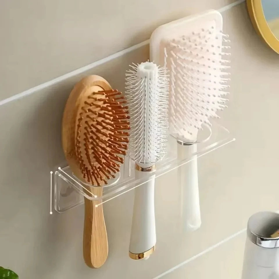 Acrylic Comb Holder Organizer Storage Shelf Clear Transparent Wall-Mounted Hair Brushes Rack Bathroom Accessories Home Shelves